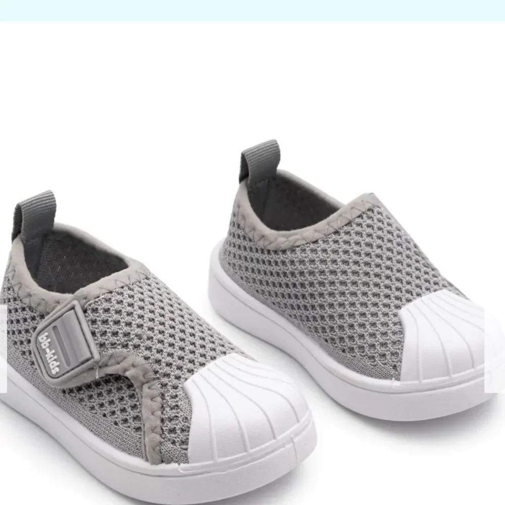 2 Tiny Feet Summer Sneakers - Non-Slip Baby Shoe-Socks Grey/White 5.5 NWT IN PKG